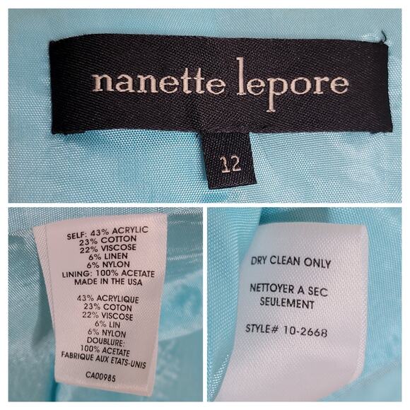 VTG Nanette Lepore Tweed 3/4 Sleeve Turquoise Fringe Jacket Blazer Belt Y2K✨️12 - Picture 10 of 16